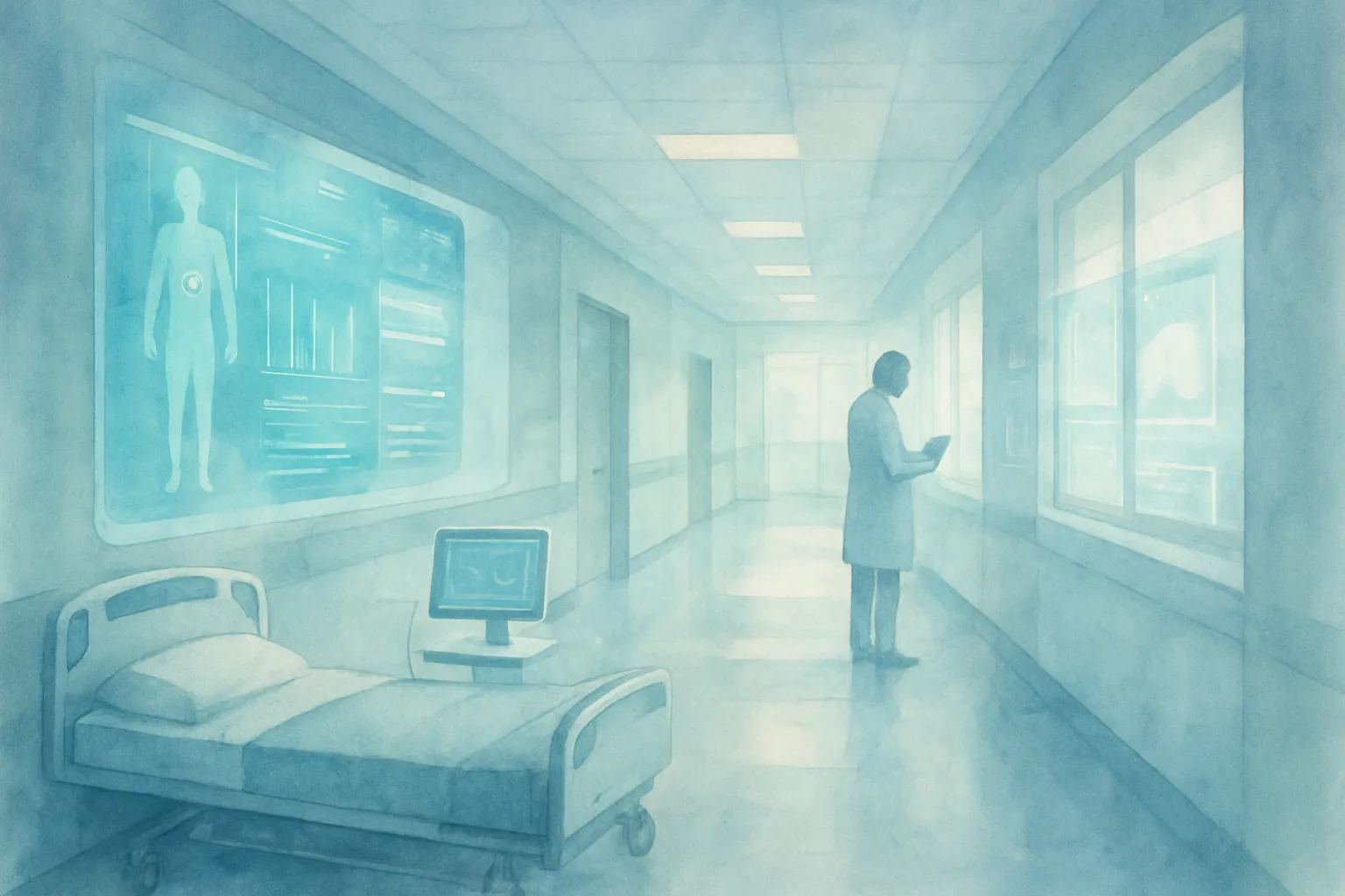 Reflexión visual sobre el impacto transformador de la innovación médica digital en diagnóstico y atención.