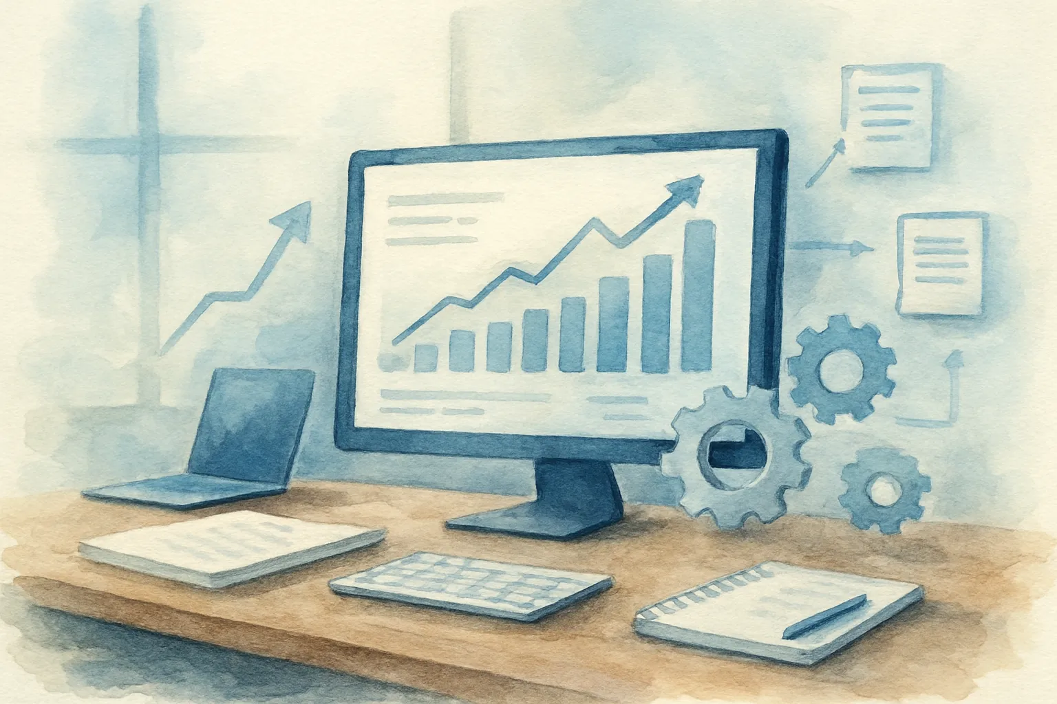 Automatización y datos visualizados en una mesa de trabajo que impulsa la eficiencia operativa.