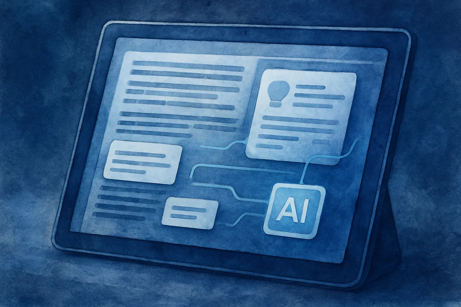 Una pantalla concentra un resumen claro de un documento extenso, clave del reto actual de la IA generativa.