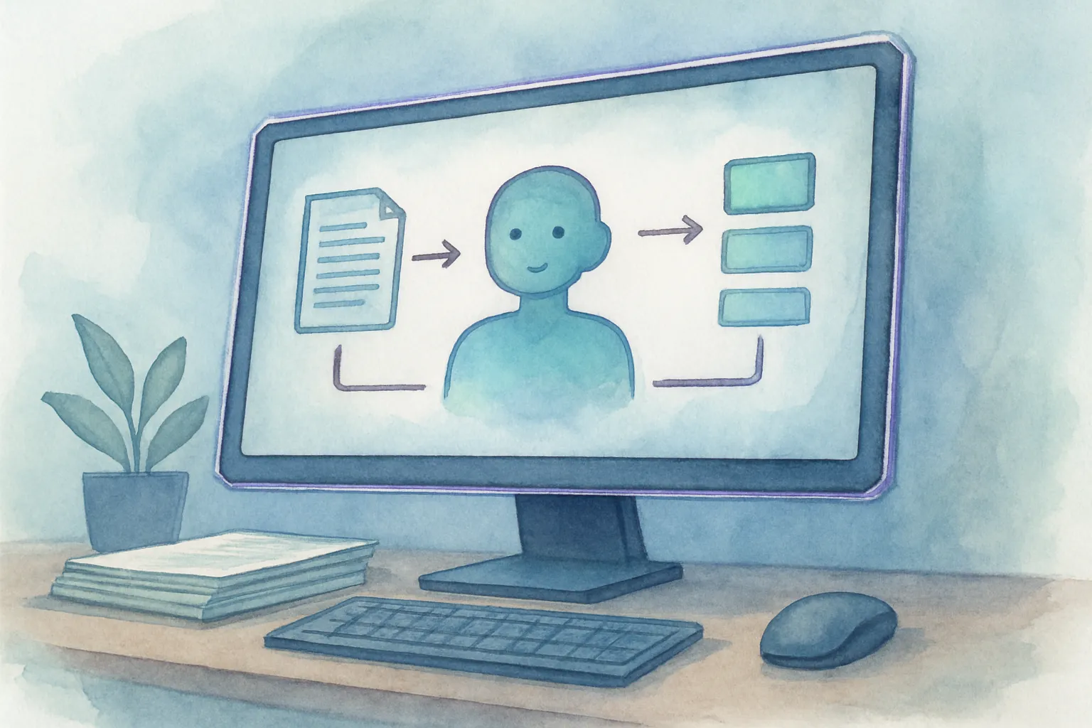 Flujo de automatización con IA para resumir documentos largos en un entorno de trabajo moderno.