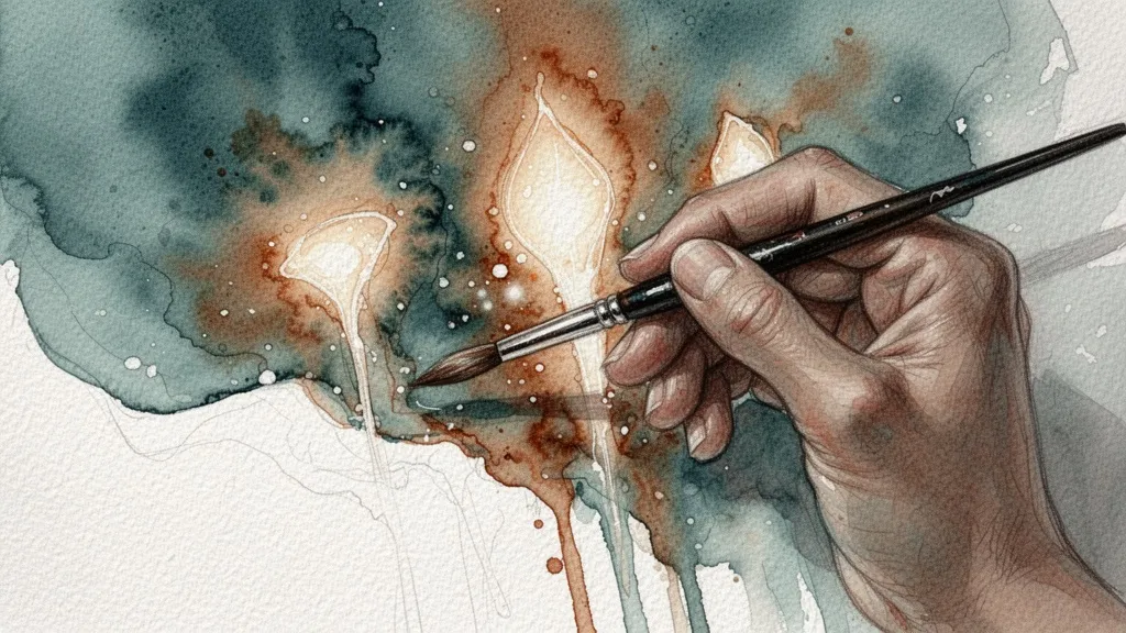 Mano de artista con pincel sobre lienzo abstracto generado por IA