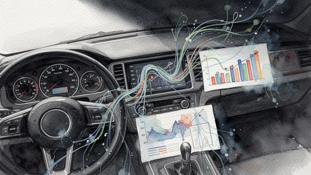 Dashboard de analítica empresarial en acuarela con flujos de datos