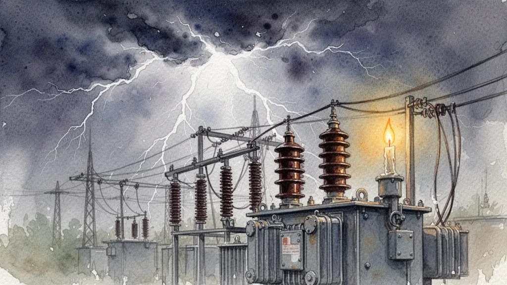 Watercolor scene of electrical substation during a storm
