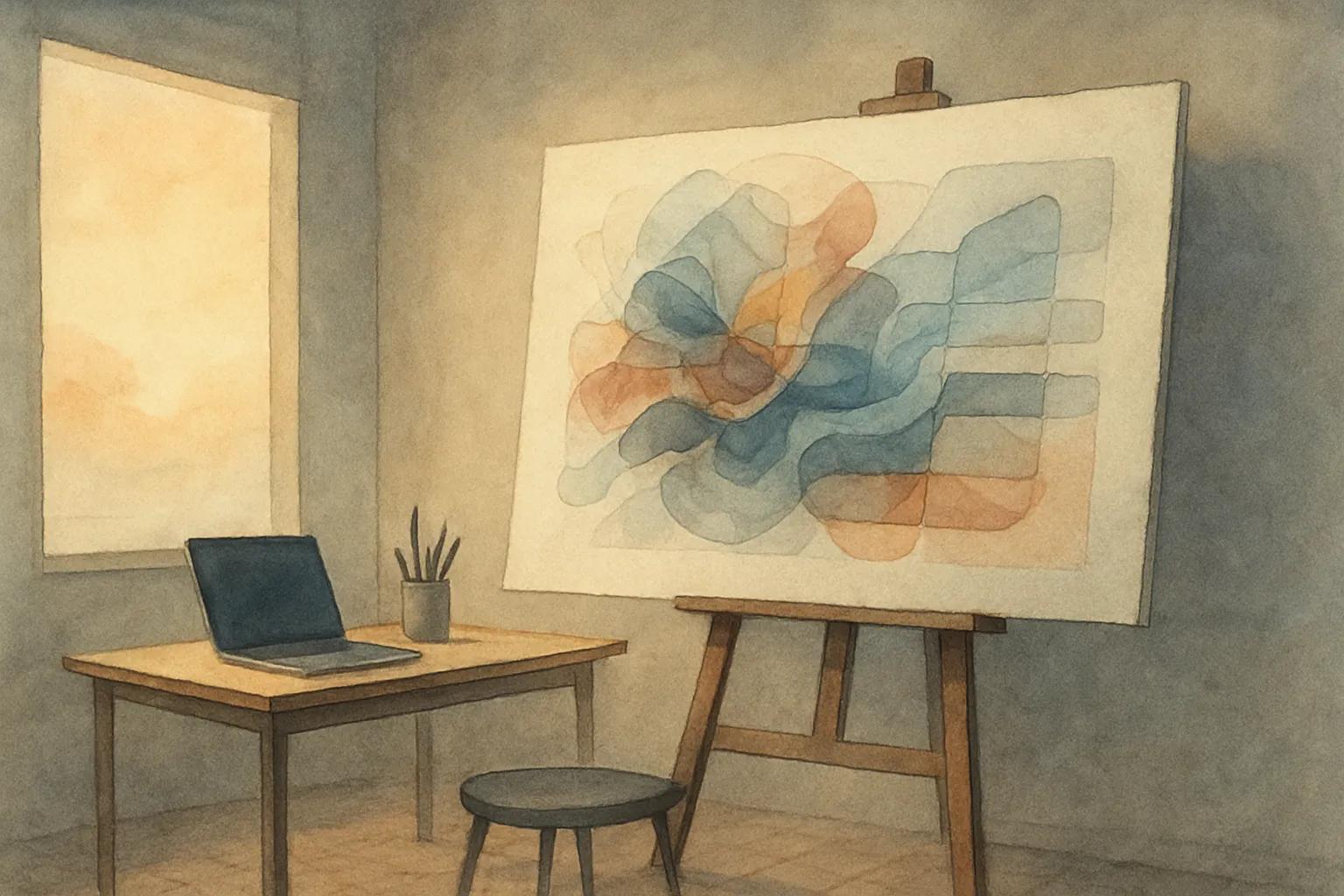 Una escena de arte generativo que refleja cuándo la novedad deja de sorprender y aparece un criterio sólido.