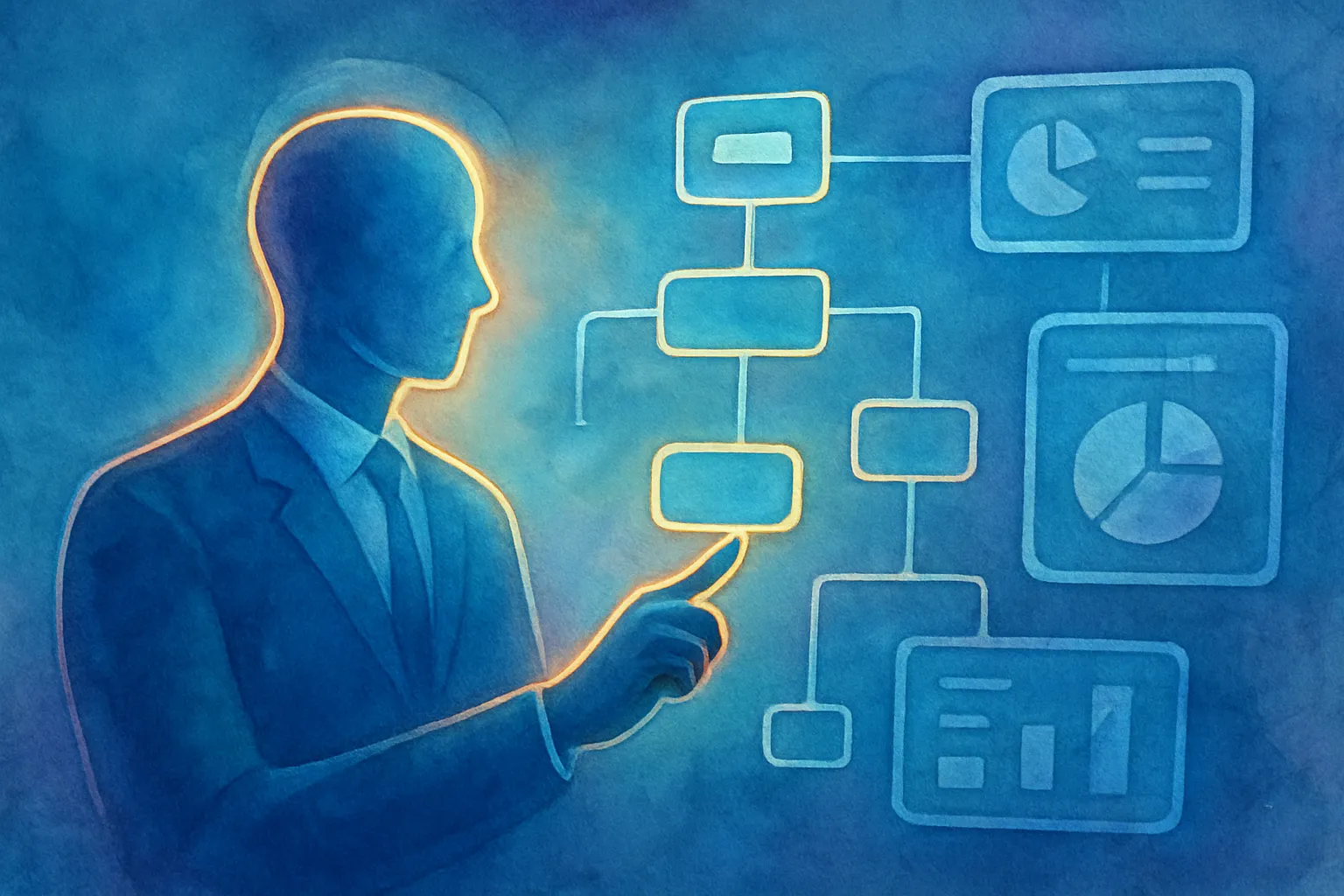 Concepto visual de automatización empresarial para ganar eficiencia en procesos y operaciones.