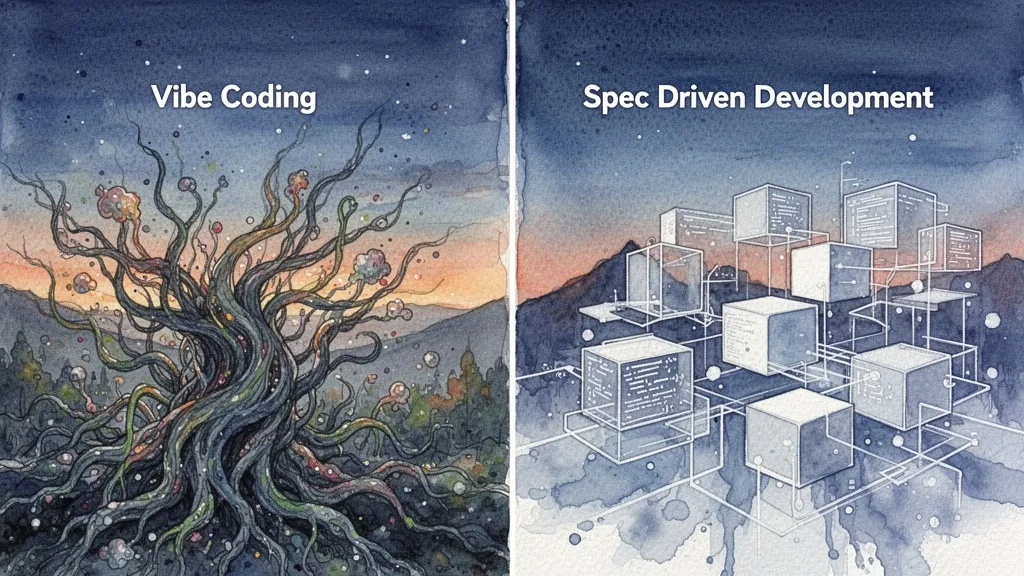Comparativa entre Vibe Coding y Spec Driven Development en acuarela