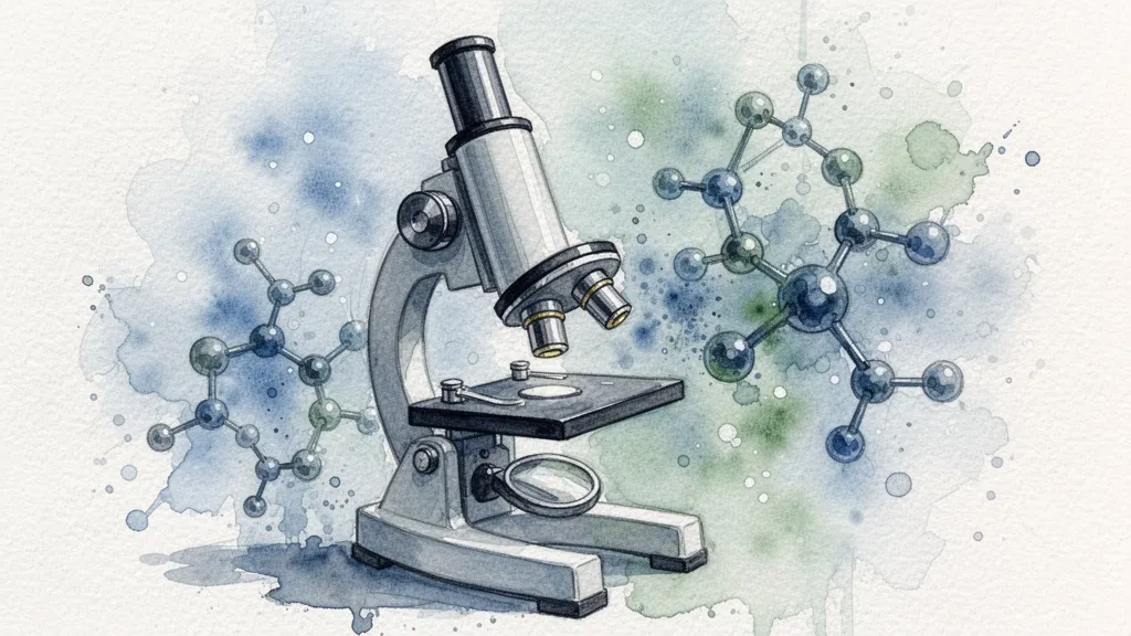 Watercolor representación de descubrimiento de fármacos con IA y moléculas