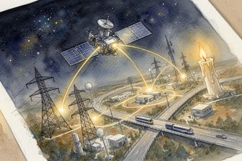 Acuarela de satélite conectando infraestructuras terrestres y cultura tecnológica
