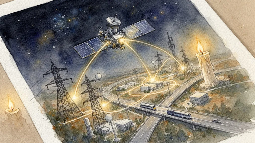 Acuarela de satélite conectando infraestructuras terrestres y cultura tecnológica