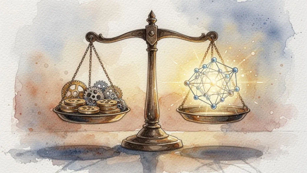 Balance scale comparing cost and value of AI language models