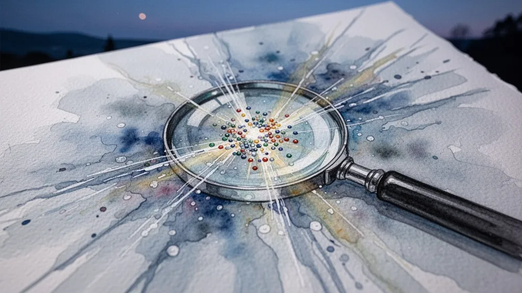 Watercolor lens focusing on data points to reveal insights.
