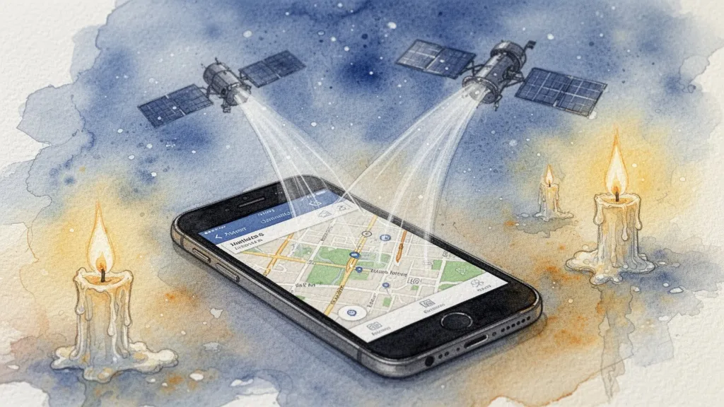 Acuarela de teléfono móvil conectado a satélites en el cielo