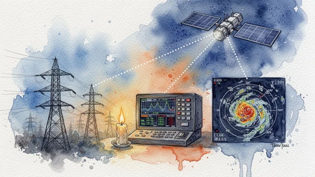 Acuarela de infraestructuras terrestres conectadas a un satélite