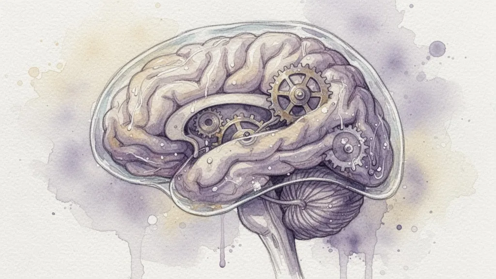 Acuarela de cerebro de vidrio con engranajes visibles
