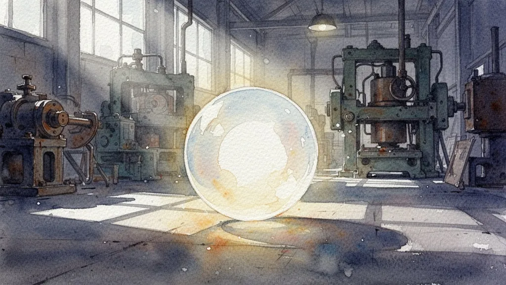 Agente de IA representado como esfera luminosa en un entorno industrial automatizado