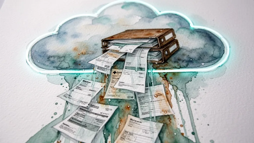 Acuarela de transición de historias clínicas en papel a digital en salud pública