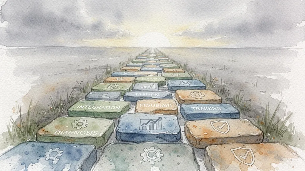 Camino de piedras de colores que representan pasos hacia la integración tecnológica