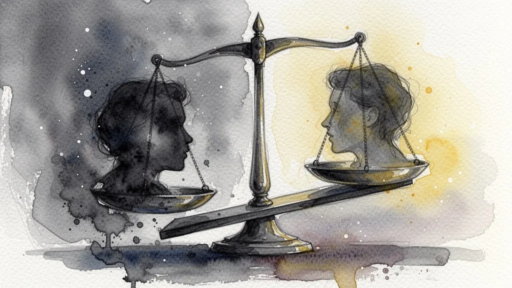 Watercolor of unbalanced scale symbolizing algorithmic bias