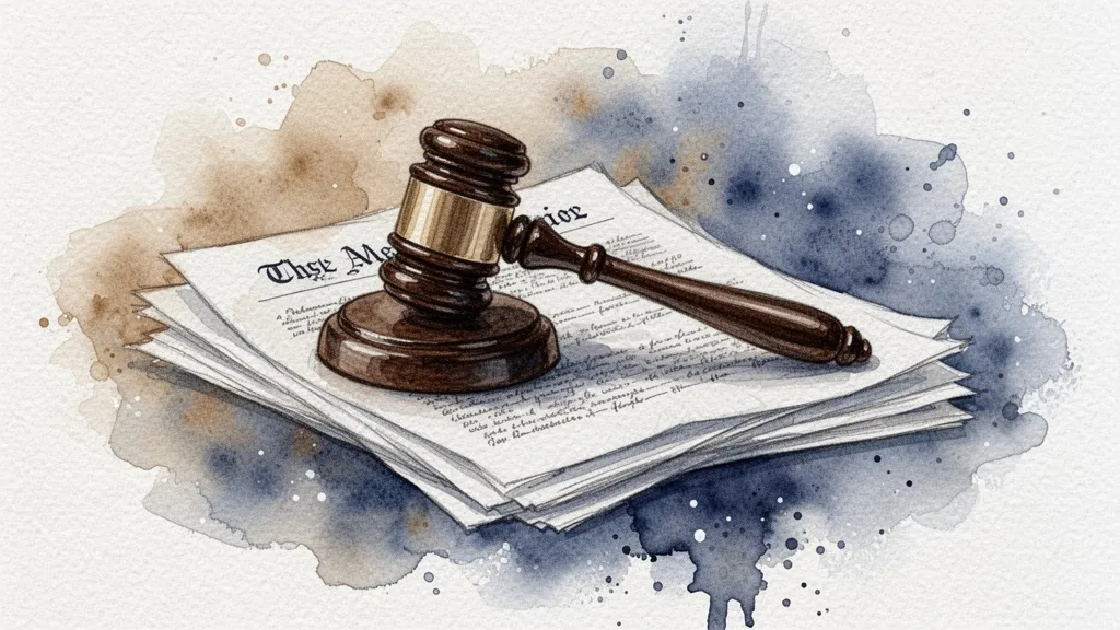 Watercolor of a gavel on legal papers representing AI regulation