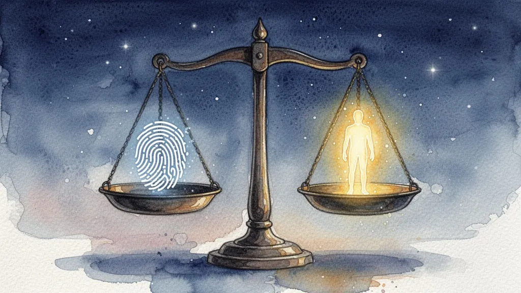 Acuarela de balanza entre identidad digital y derechos humanos