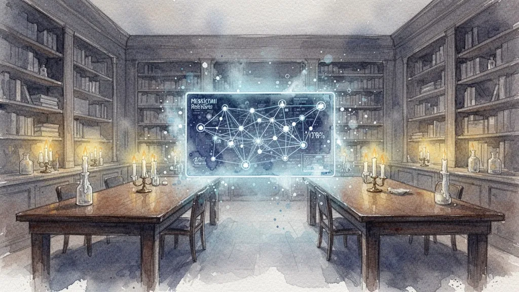 Watercolor illustration of digital health records illuminating a research library