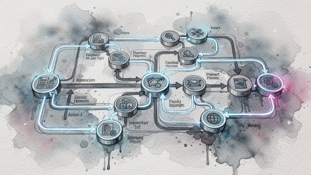 Vista aérea acuarela de un mapa de procesos empresariales interconectados