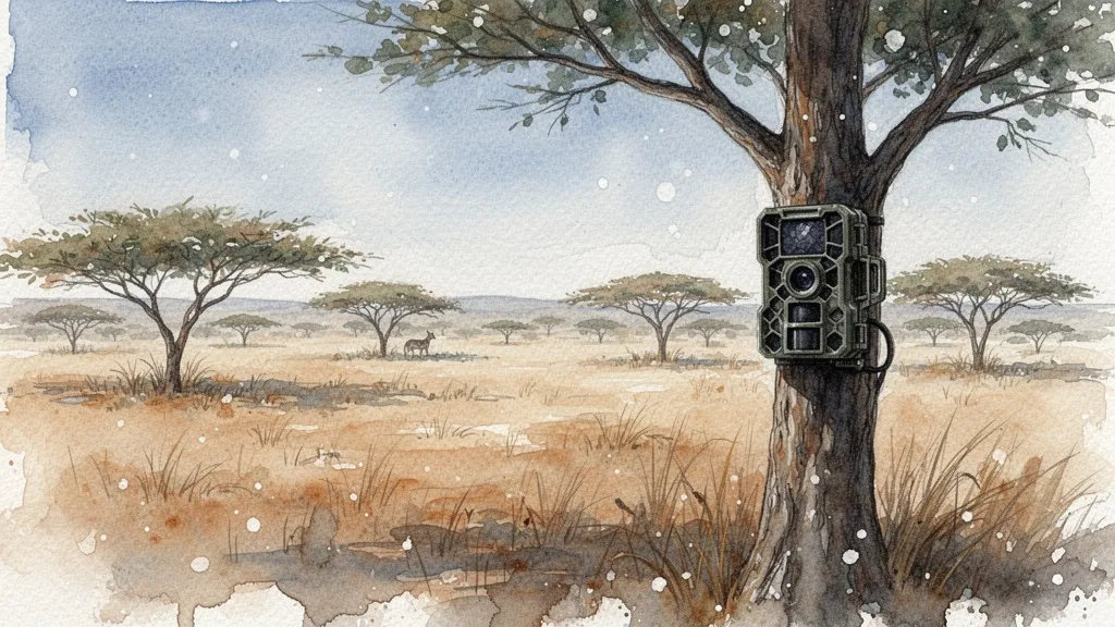 Camera trap in savanna for AI wildlife monitoring