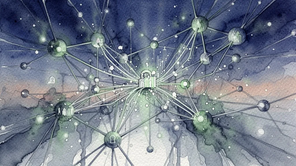 Abstract watercolor of AI fraud detection network in finance