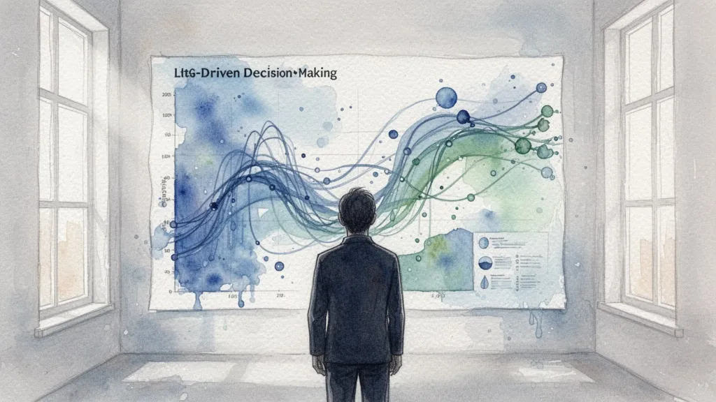 Watercolor illustration de una persona analizando gráficos y datos para decisiones empresariales