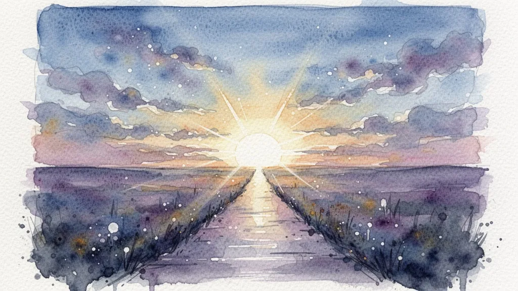 Acuarela de un paisaje al atardecer con un camino hacia el horizonte, simbolizando el futuro con IA