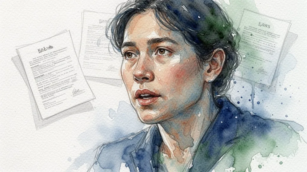 Watercolor portrait with abstract legal symbols representing the right to explanation