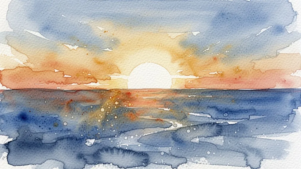 Watercolor sunrise over abstract landscape symbolizing a transparent future