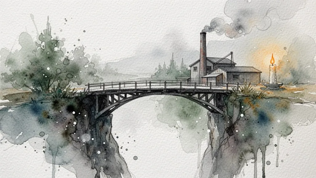 Watercolor bridge symbolizing overcoming barriers to digital transformation.