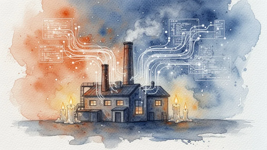 Watercolor vision of a smart pyme with data streams in the factory.