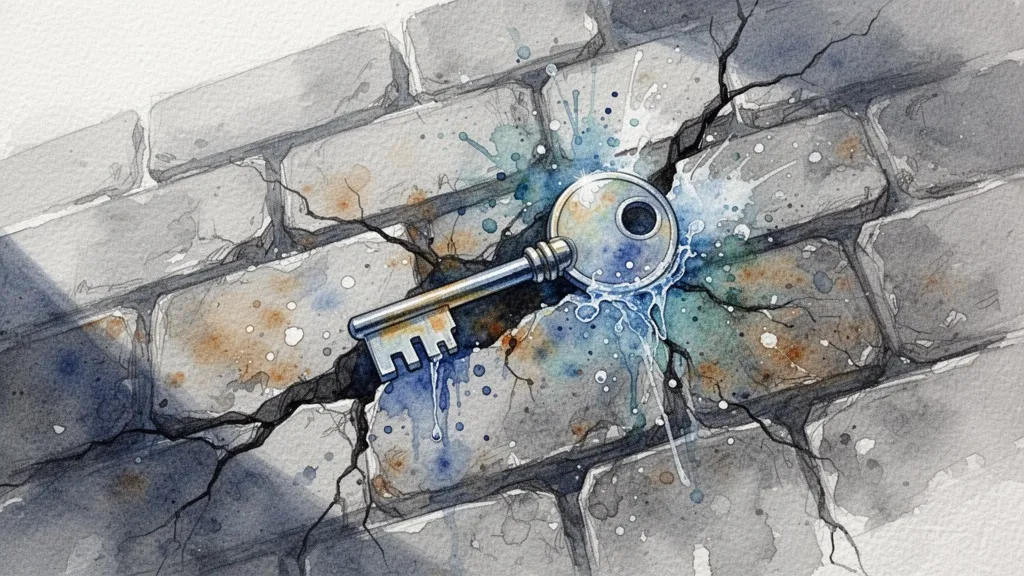 watercolor stone wall with digital key sealing crack