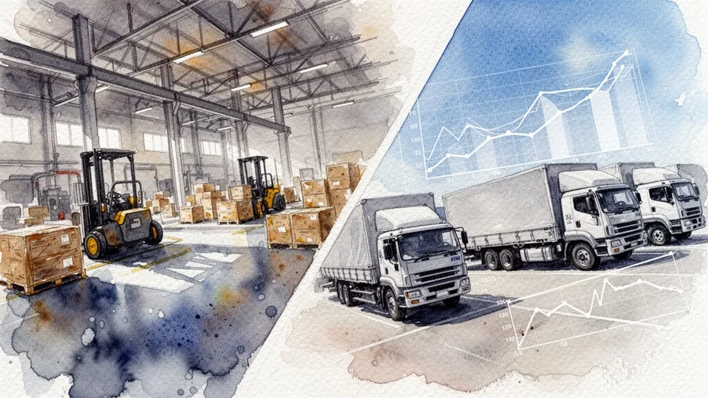 watercolor split scene factory and trucks with ROI graphs