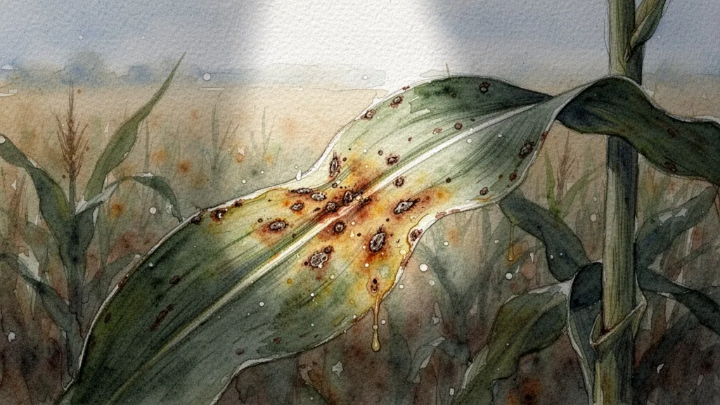 Primer plano acuarela de hoja con daño temprano de plaga