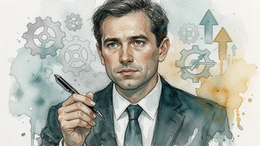 Gerente reflexionando con bolígrafo, acuarela artística