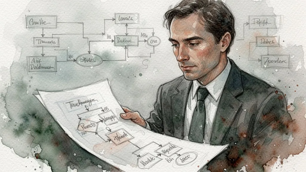 Profesional analizando diagrama de flujo, acuarela suave