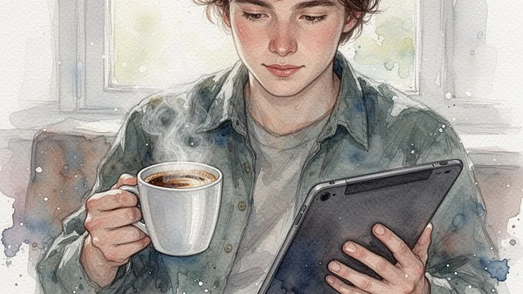 Persona disfrutando de un café mientras revisa resultados de entrenamiento de IA