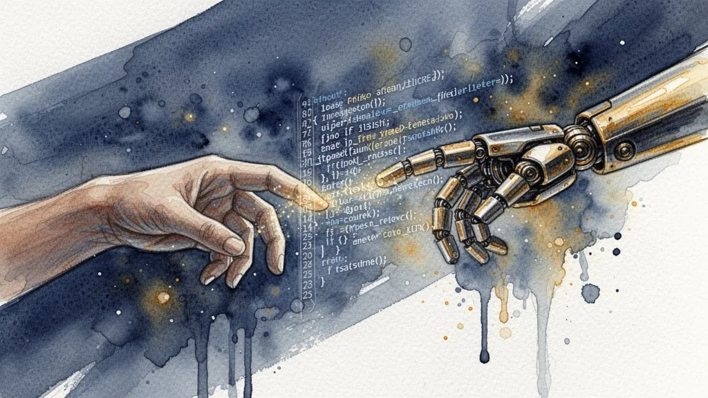 Watercolor of human and AI collaboration in software development