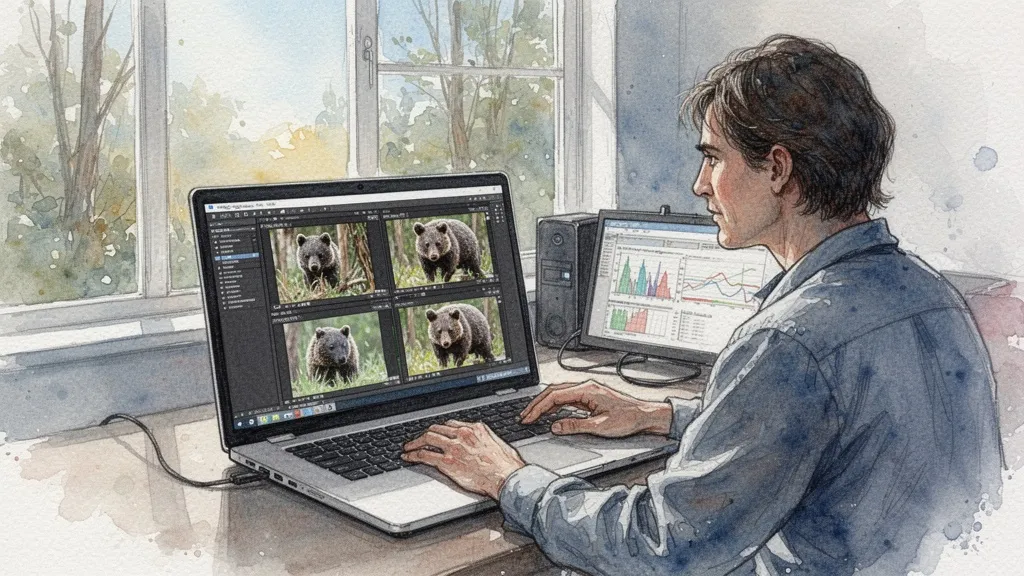 Researcher analyzing camera trap images with AI