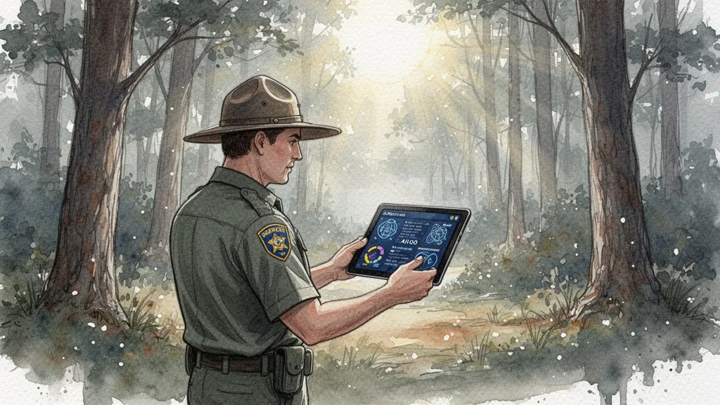 Park ranger using AI conservation tool in field
