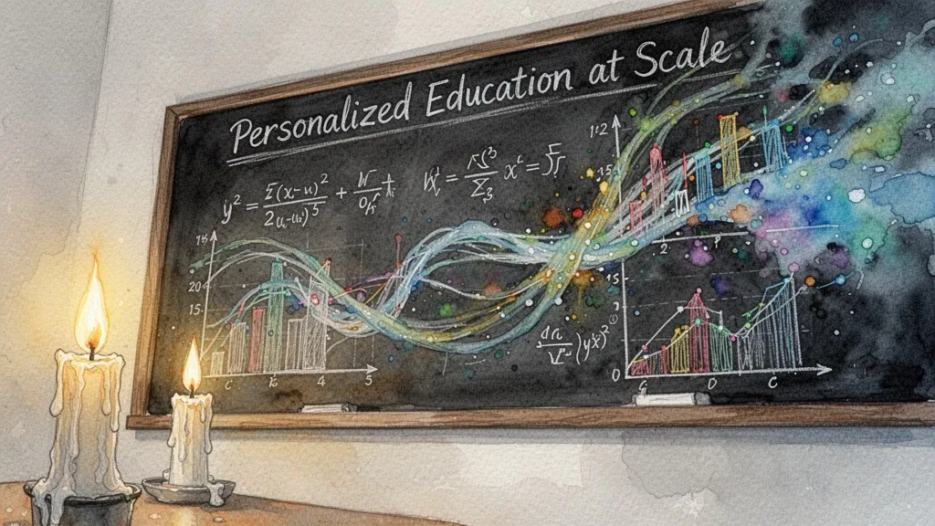 Pizarra con fórmulas y corrientes de datos, desafío de personalización educativa con IA