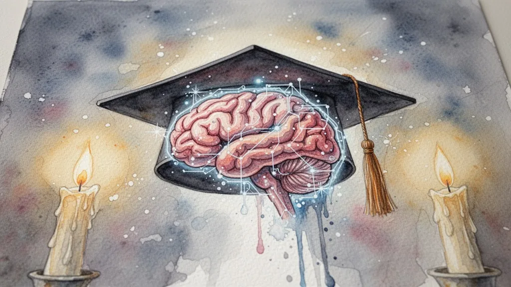 Birrete con cerebro de acuarela, futuro de la integración de modelos de IA en educación centrado en lo humano