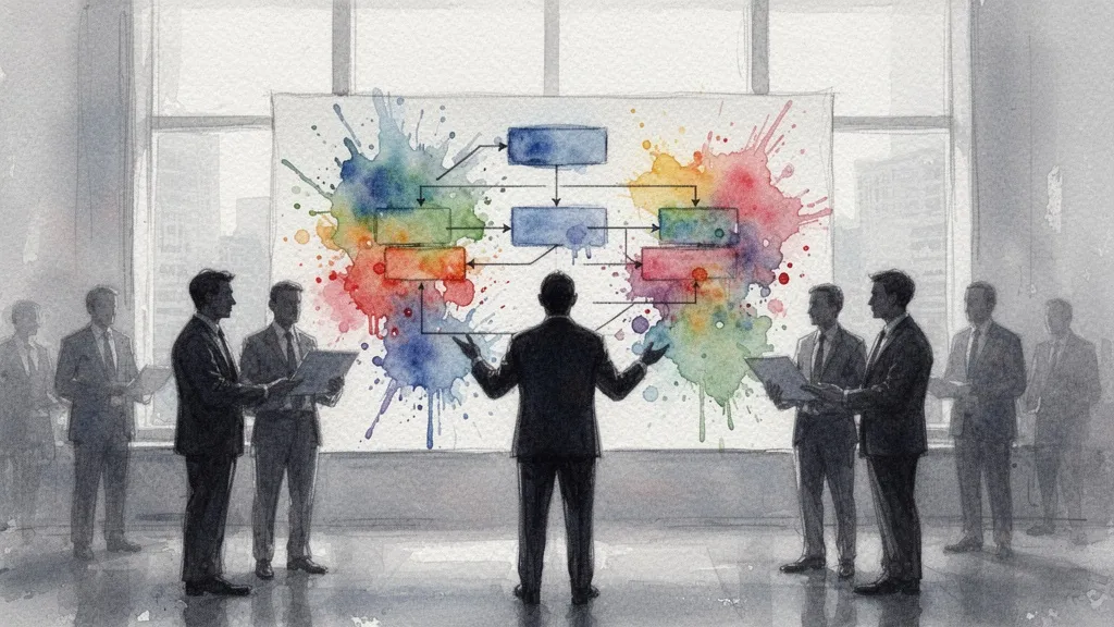 Watercolor silhouette of people analyzing a process flowchart