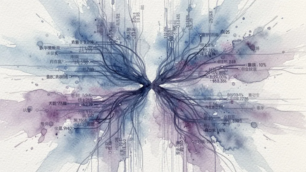 Watercolor abstract of data streams converging with soft blue and purple washes