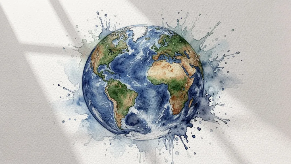 Acuarela de un globo terráqueo con áreas difuminadas representando la desigualdad en la auditoría global.