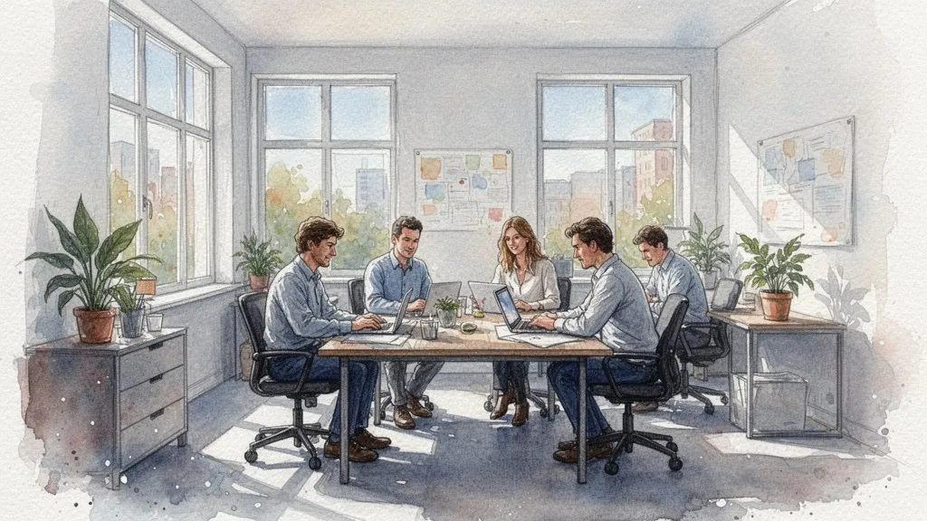Startup team working collaboratively in a bright office