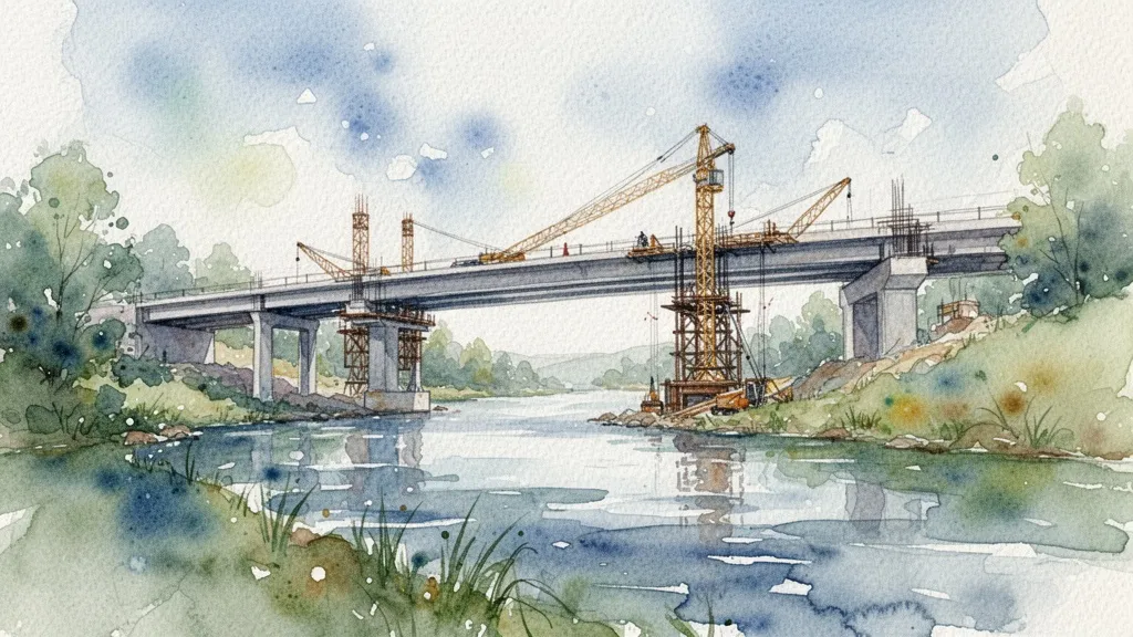 Watercolor bridge construction symbolizing AI implementation strategy in finance